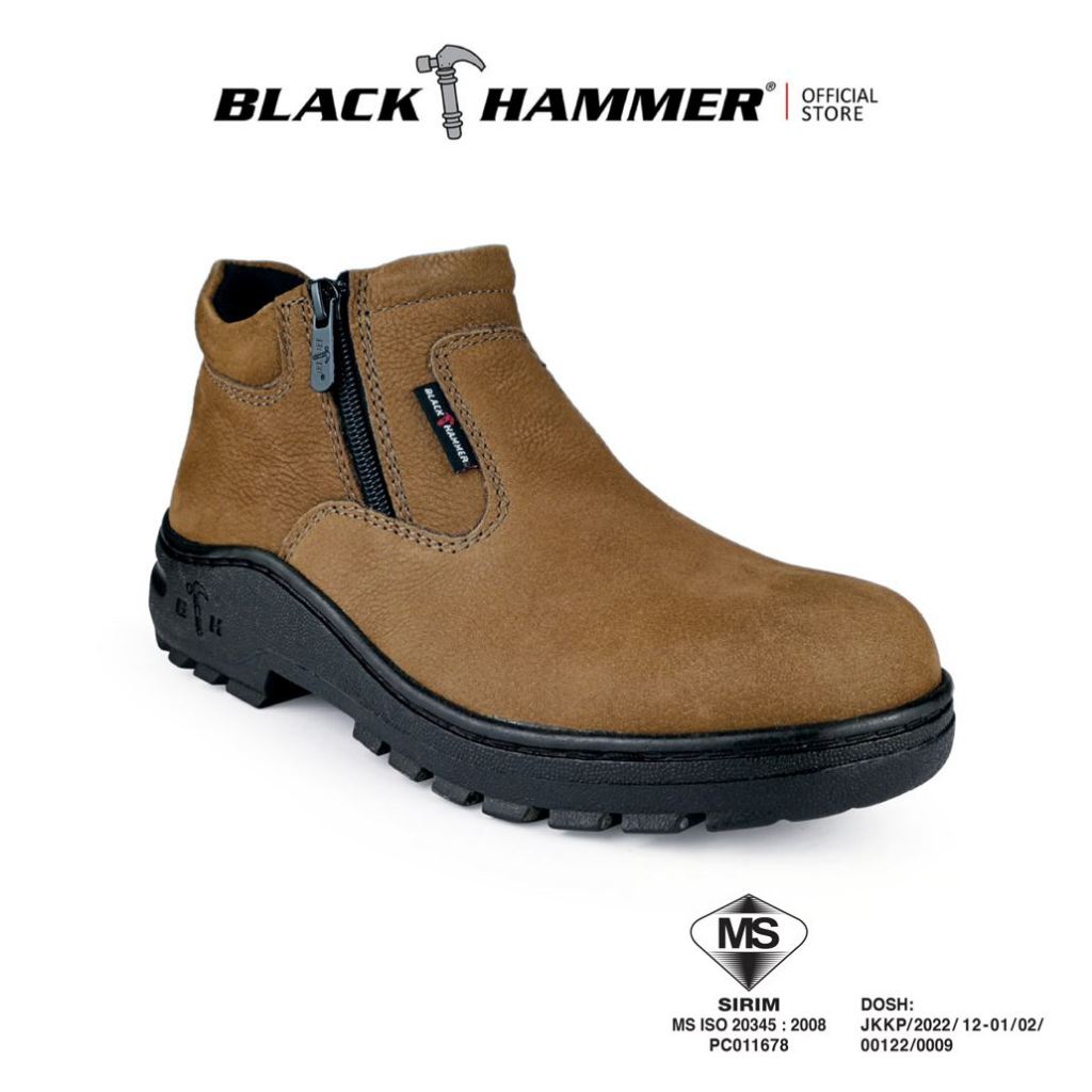 Black Hammer Mid Cut Genuine Leather Oil-Resistant double zip durable safety shoes, SIRIM & DOSH Approved Safety Shoes , Oil-resistant & Durable rubber outsole