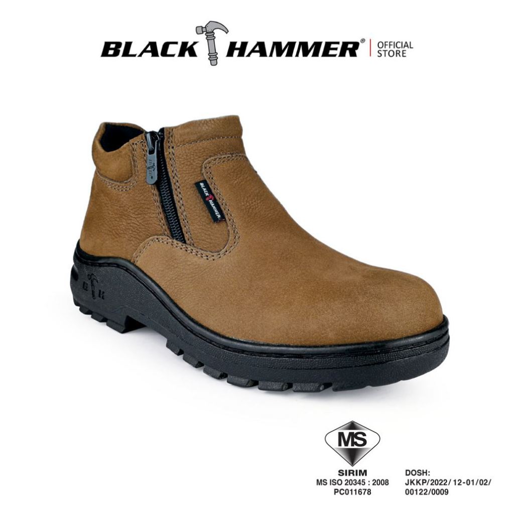 Black Hammer 2000 Series Mid Cut Safety Shoes BH2882 (SIRIM APPROVED) - BLACK SAFE OUTLET