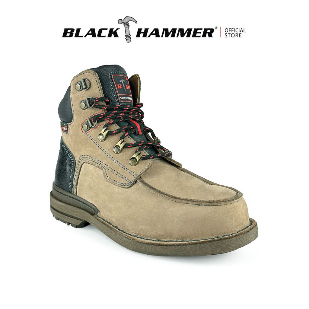 Black Hammer Men Mid Cut with Shoelace Safety Shoe BH2610 - BLACK SAFE OUTLET