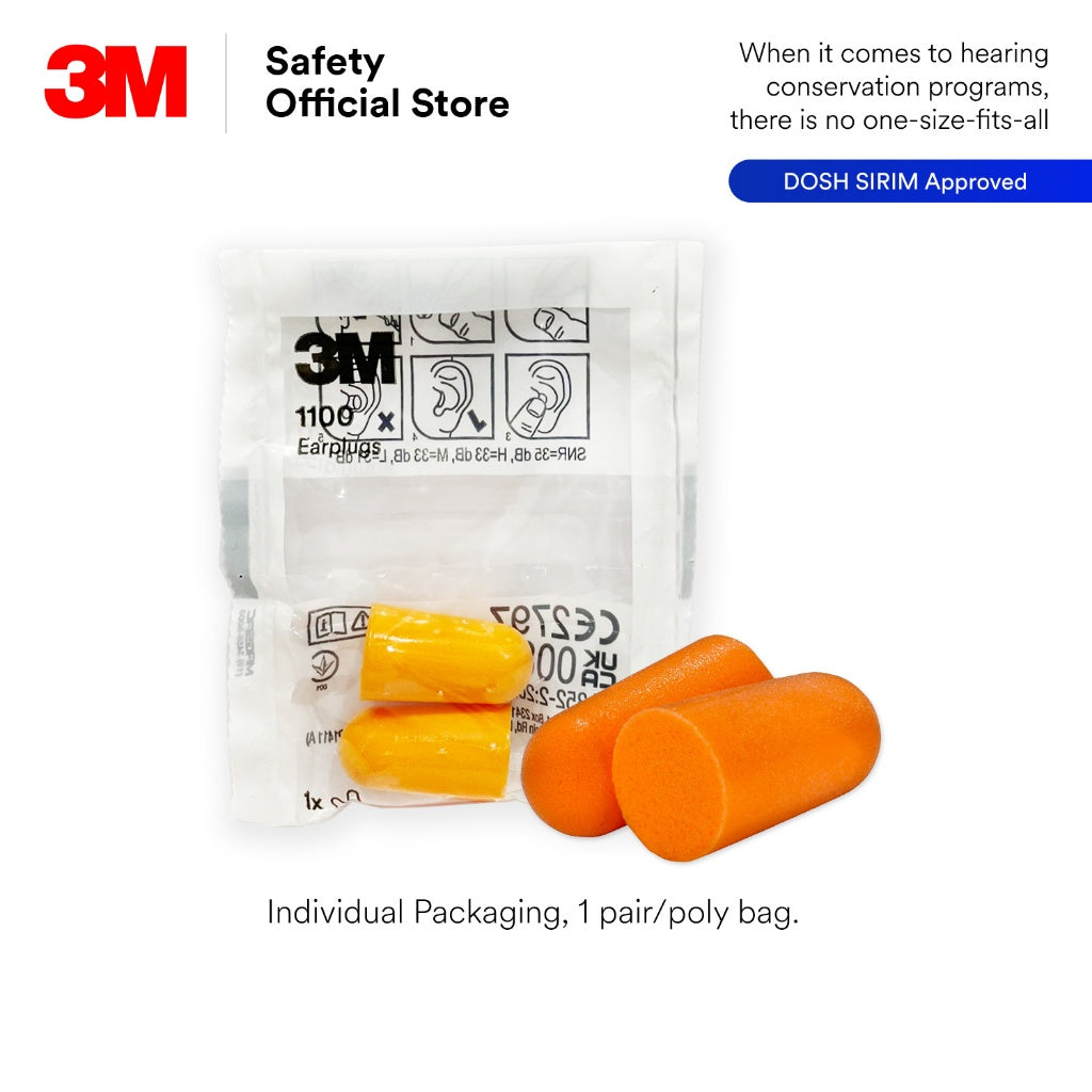 3M™ 1100 Soft Foam Uncorded Earplugs SNR 35 dB/ Sleeping Earplug/ Travel Earplugs (10 Pairs) EP_ PSD_