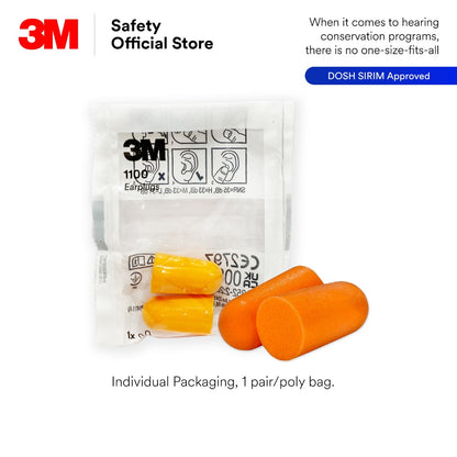 3M™ 1100 Soft Foam Uncorded Earplugs SNR 35 dB/ Sleeping Earplug/ Travel Earplugs (10 Pairs) EP_ PSD_