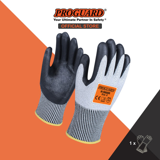 Proguard RAZOR X5 Cut Resistant Breathable Nitrile Coated Glove Cut Proof Glove Excellent Cut Level Glove - BLACK SAFE OUTLET