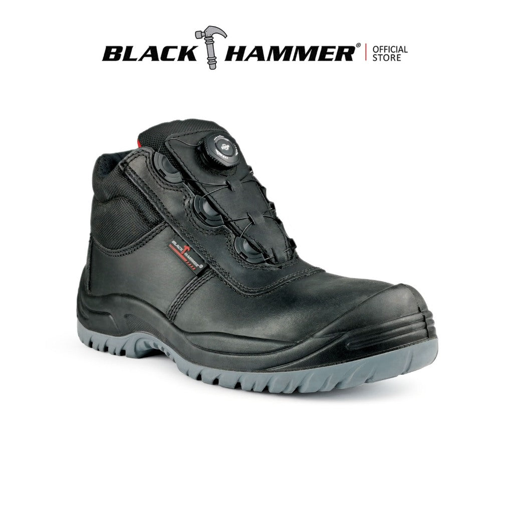 Black Hammer Men Mid Cut with Fastlock Safety Shoe BH-1509-BI - BLACK SAFE OUTLET