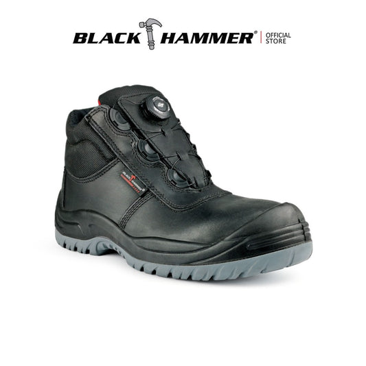 Black Hammer Men Mid Cut with Fastlock Safety Shoe BH-1509-BI - BLACK SAFE OUTLET