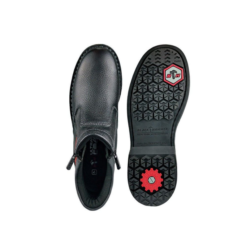 Black Hammer Men Mid Cut with Double Zip Safety Shoe BHS26618 - BLACK SAFE OUTLET
