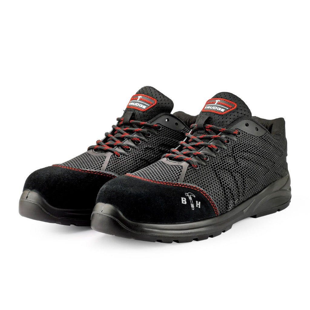 A Black Hammer Sport Series men's safety shoe (BH2016-008) in a three-quarter view, showing its low-cut athletic design and modern KPU and leather upper.