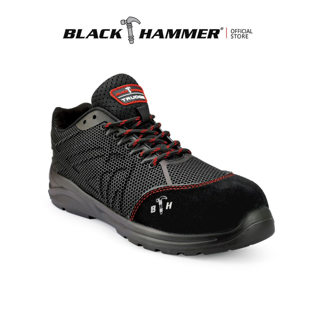 A Black Hammer Sport Series men's safety shoe (BH2016-008) in a three-quarter view, showing its low-cut athletic design and modern KPU and leather upper.