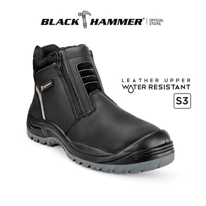 Black Hammer Men Mid Cut with Double Zip Waterproof Safety Shoe BH2993-791
