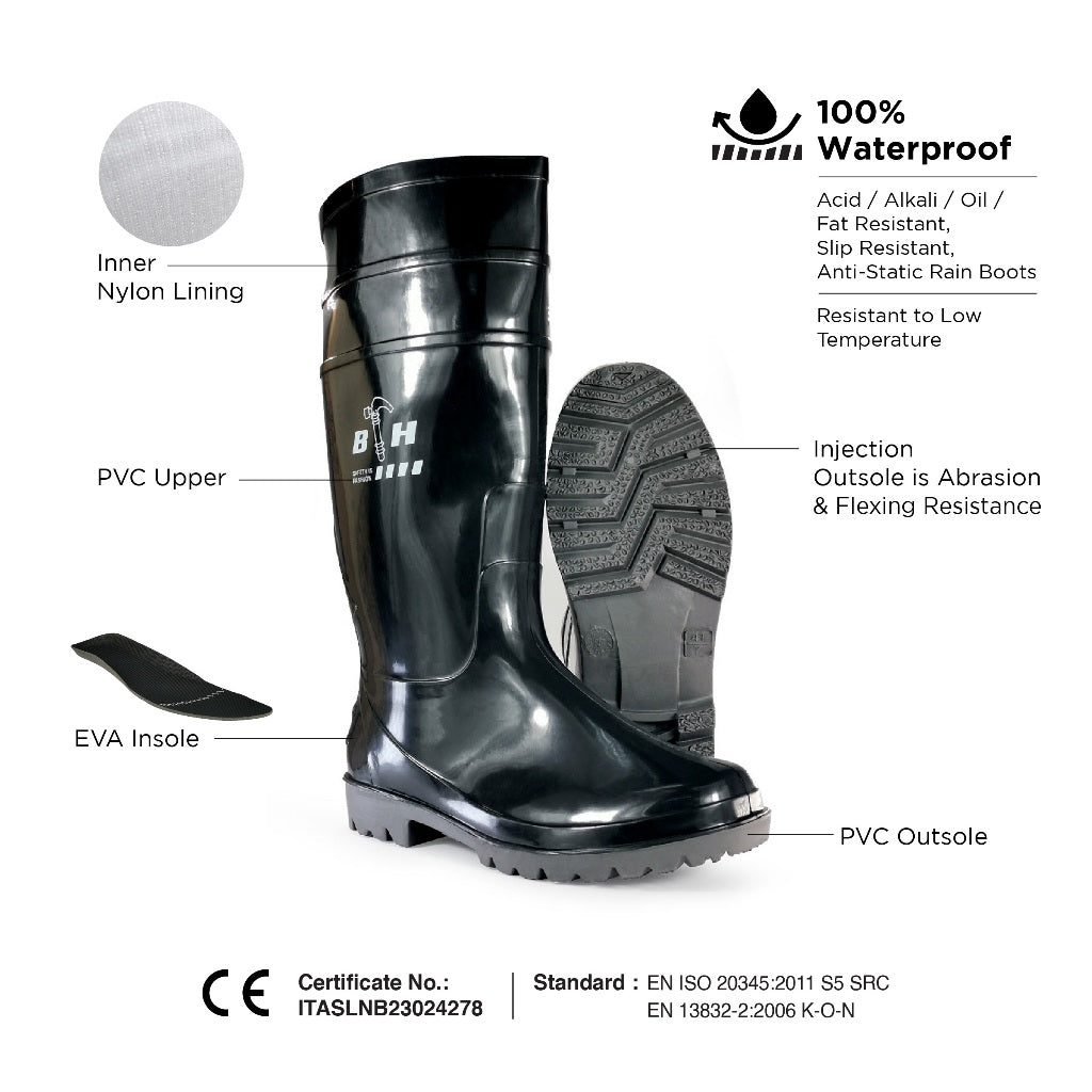 Black Hammer Safety Rain Boots 35cm BH(LL4)