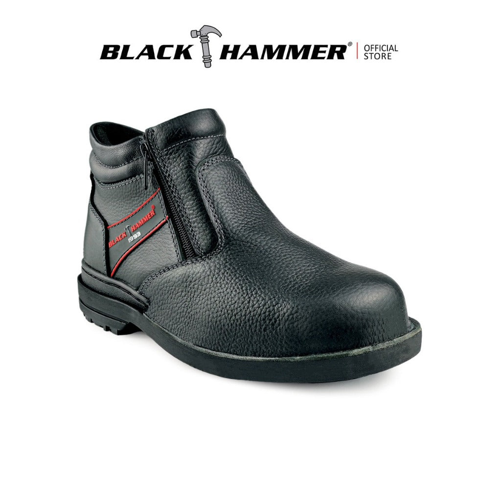 Black Hammer Men Mid Cut with Double Zip Safety Shoe BHS26618 - BLACK SAFE OUTLET
