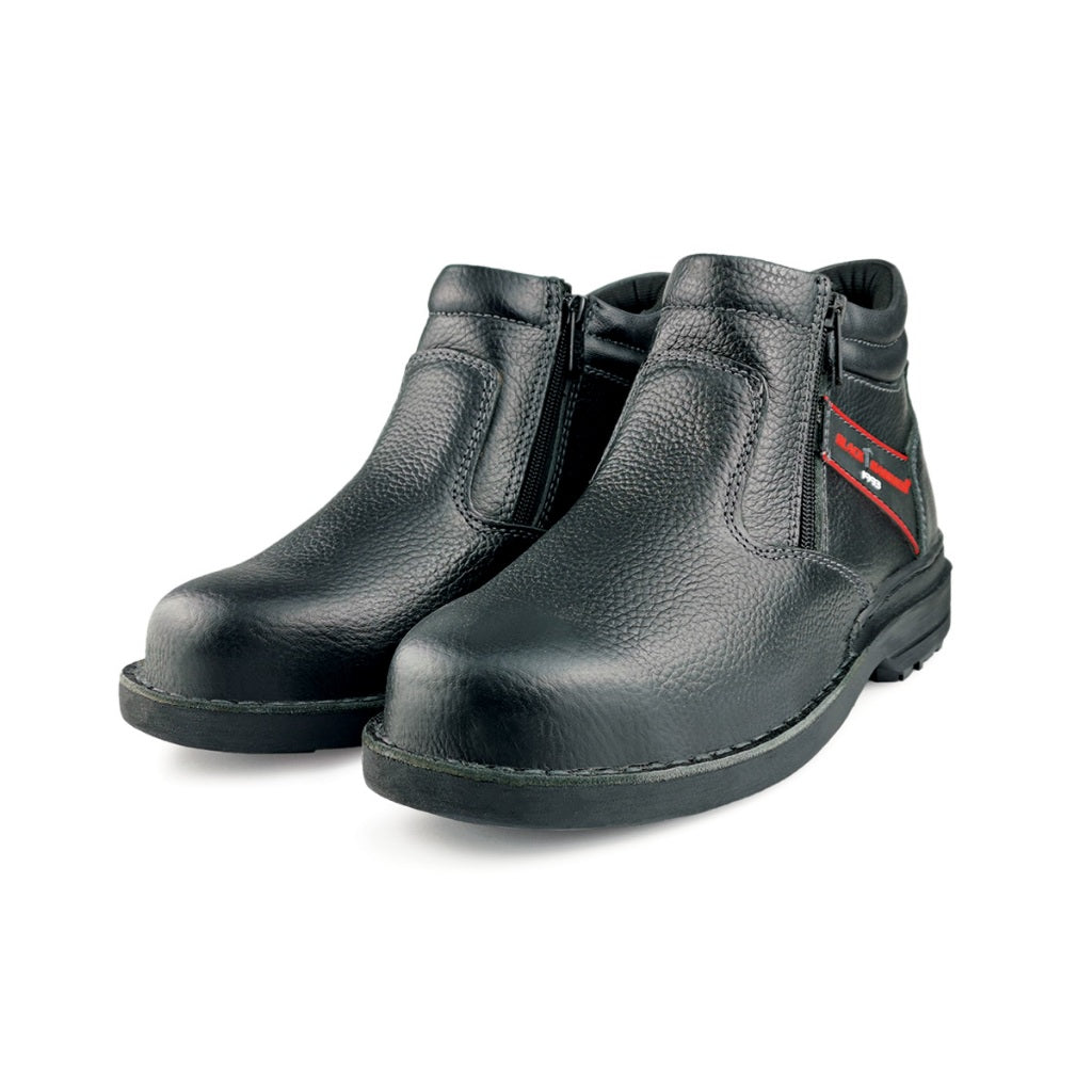 Black Hammer Men Mid Cut with Double Zip Safety Shoe BHS26618 - BLACK SAFE OUTLET