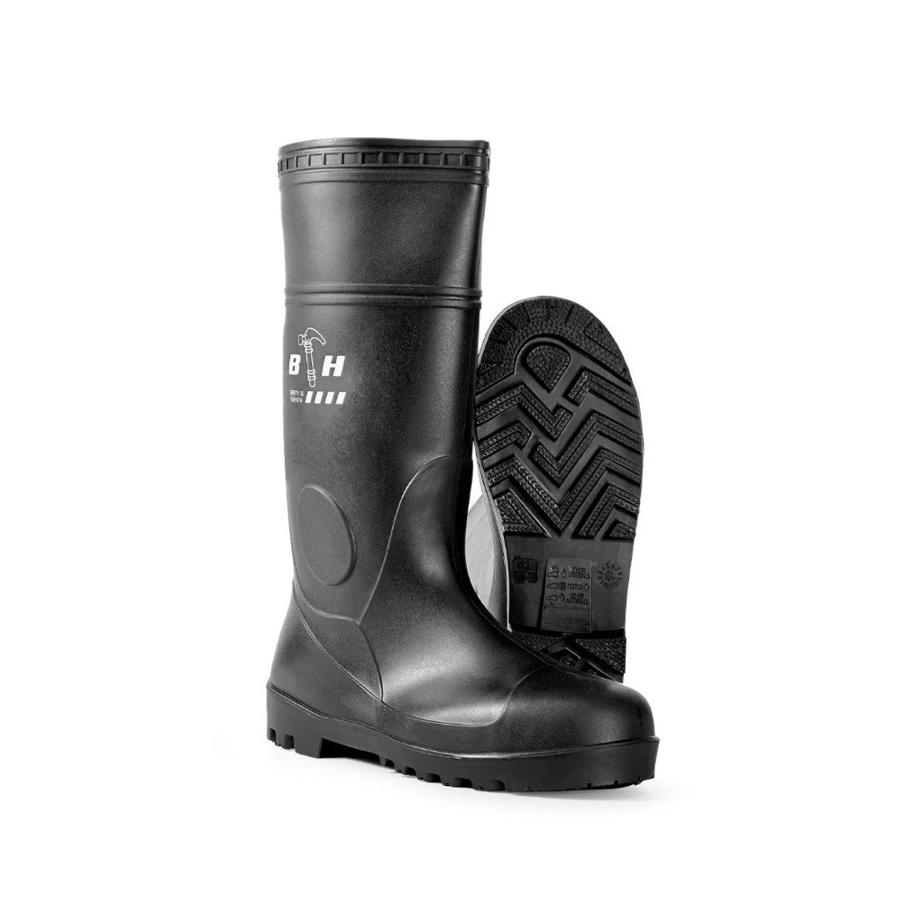 Black Hammer Safety Rain Boots 35cm with Steel Toe Cap and Steel Midsole BH(LL2) Black