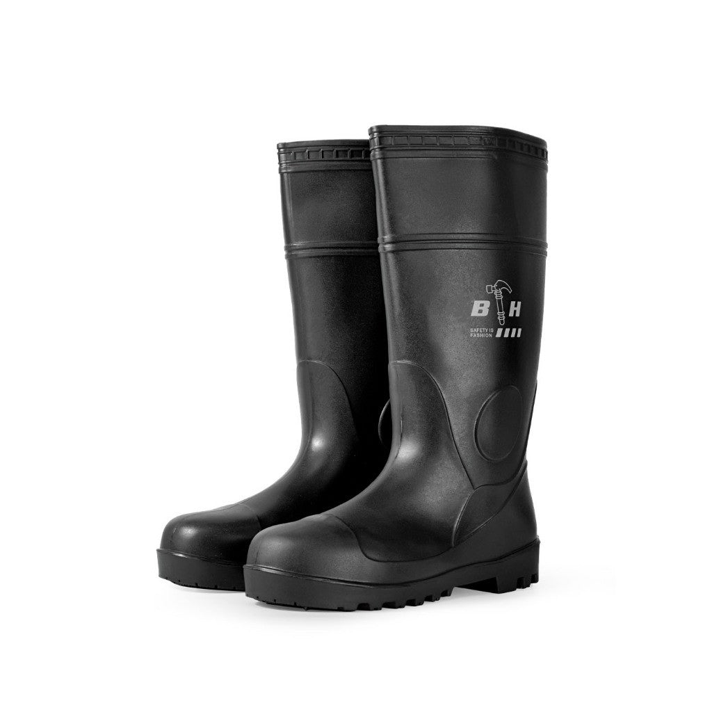 Black Hammer Safety Rain Boots 35cm with Steel Toe Cap and Steel Midsole BH(LL2) Black