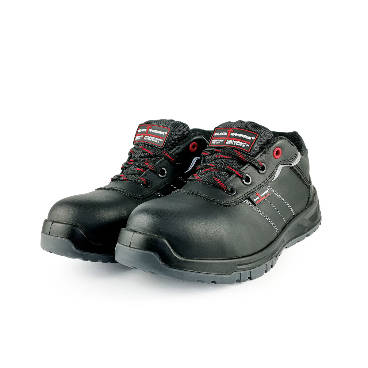 Black Hammer Men Low Cut with Shoelace Safety Shoes BH-1502-BI - BLACK SAFE OUTLET