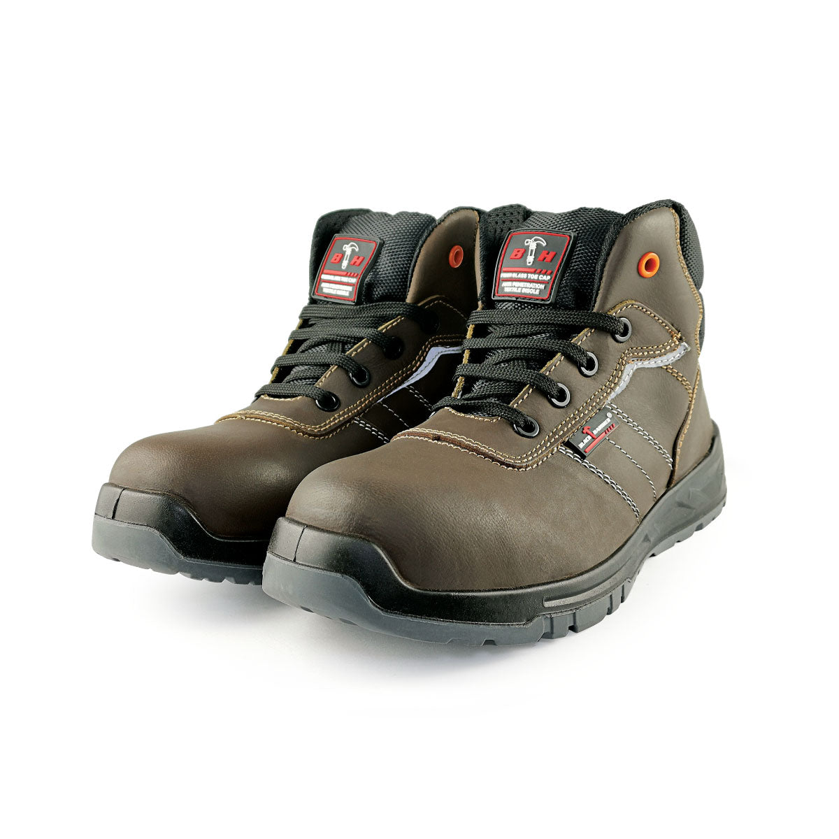 Black Hammer Men Mid Cut with Shoelace Safety Shoes BH-1504-BI - BLACK SAFE OUTLET