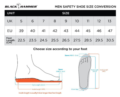 Black Hammer Safety Rain Boots 35cm with Steel Toe Cap and Steel Midsole BH(LL2) Black