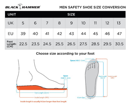 Black Hammer Men Low Cut with Fastlock Safety Shoe BH-1505-BI - BLACK SAFE OUTLET