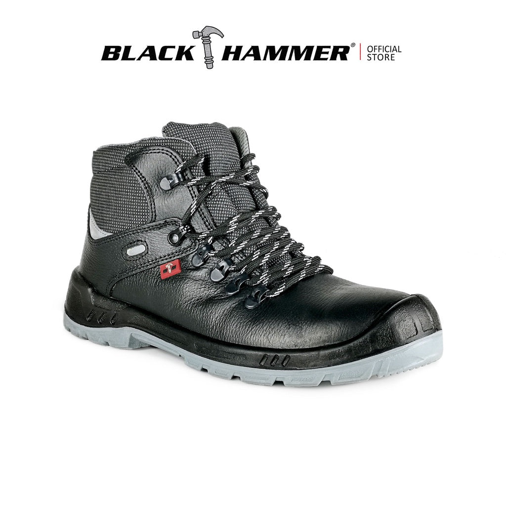 Black Hammer Men Mid Cut with Shoelace Safety Shoes BH-795-SI