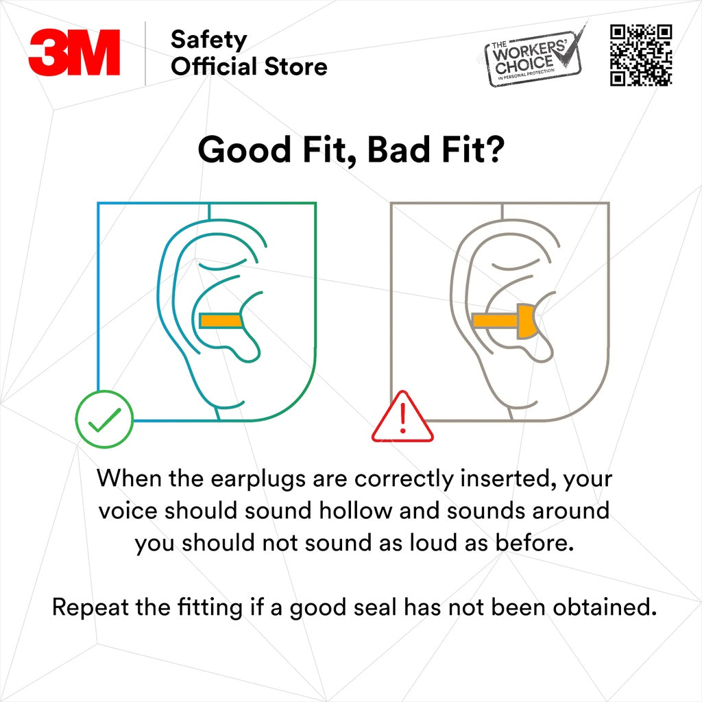 3M™ 1271 Reusable Earplugs /Corded/ SNR 26 dB/ DOSH SIRIM [1 Pair]