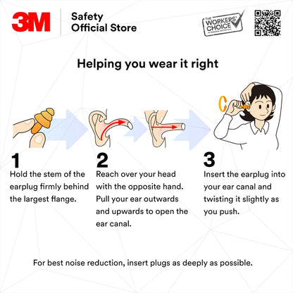 3M™ 1271 Reusable Earplugs /Corded/ SNR 26 dB/ DOSH SIRIM [1 Pair]