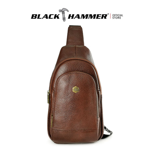 Black Hammer Men Genuine Leather Chest Bag RG8011 - BLACK SAFE OUTLET