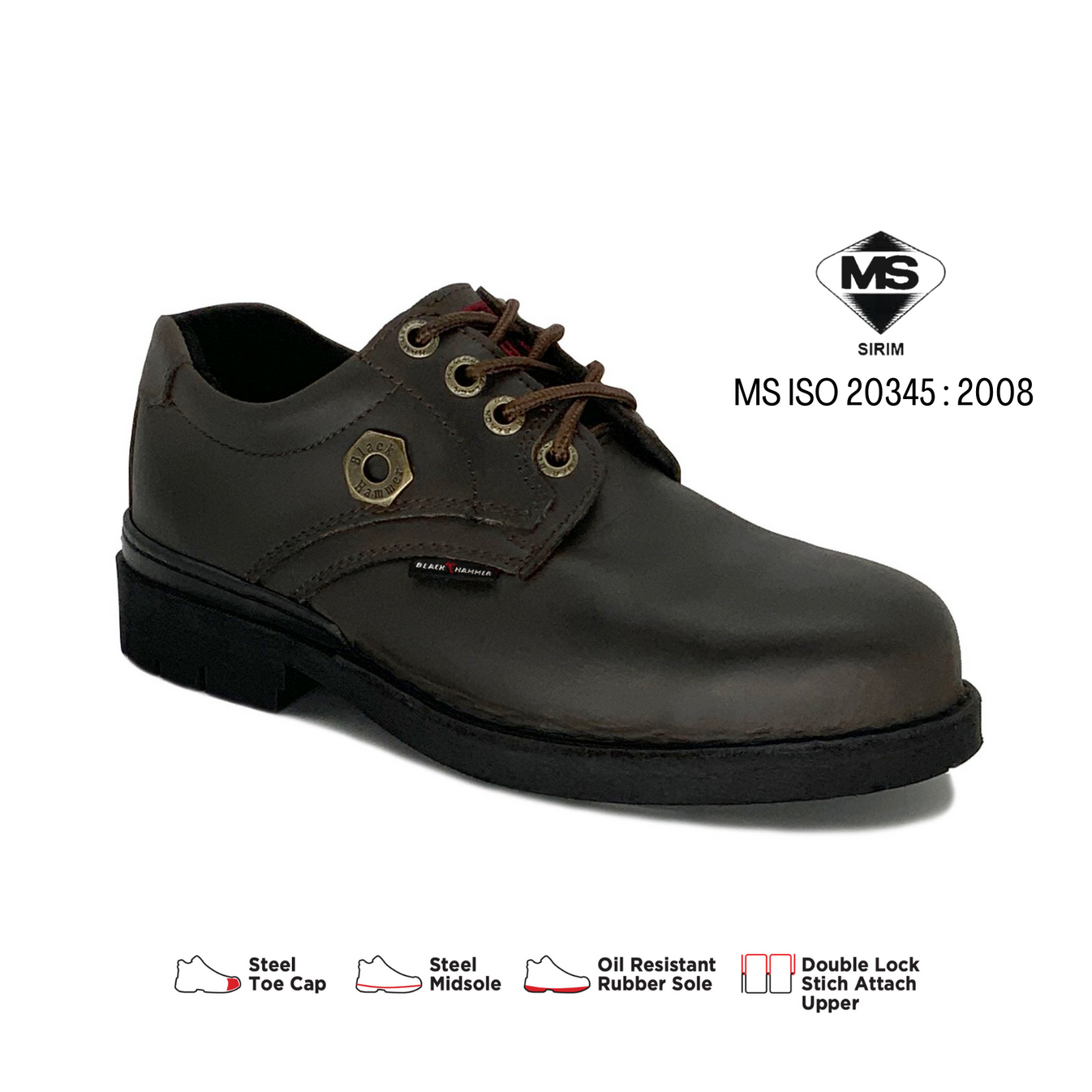Black Hammer Safety Shoes BH4658 (SIRIM & DOSH APPROVED Safety Shoes) BLACK SAFE OUTLET