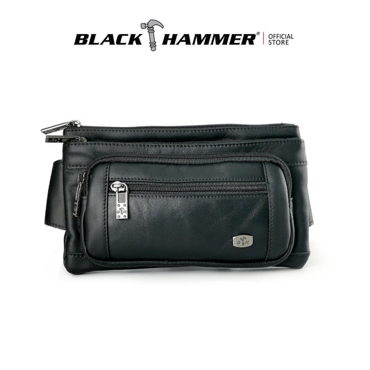 Black Hammer Men Genuine Leather Waist Bag RG9801 - BLACK SAFE OUTLET