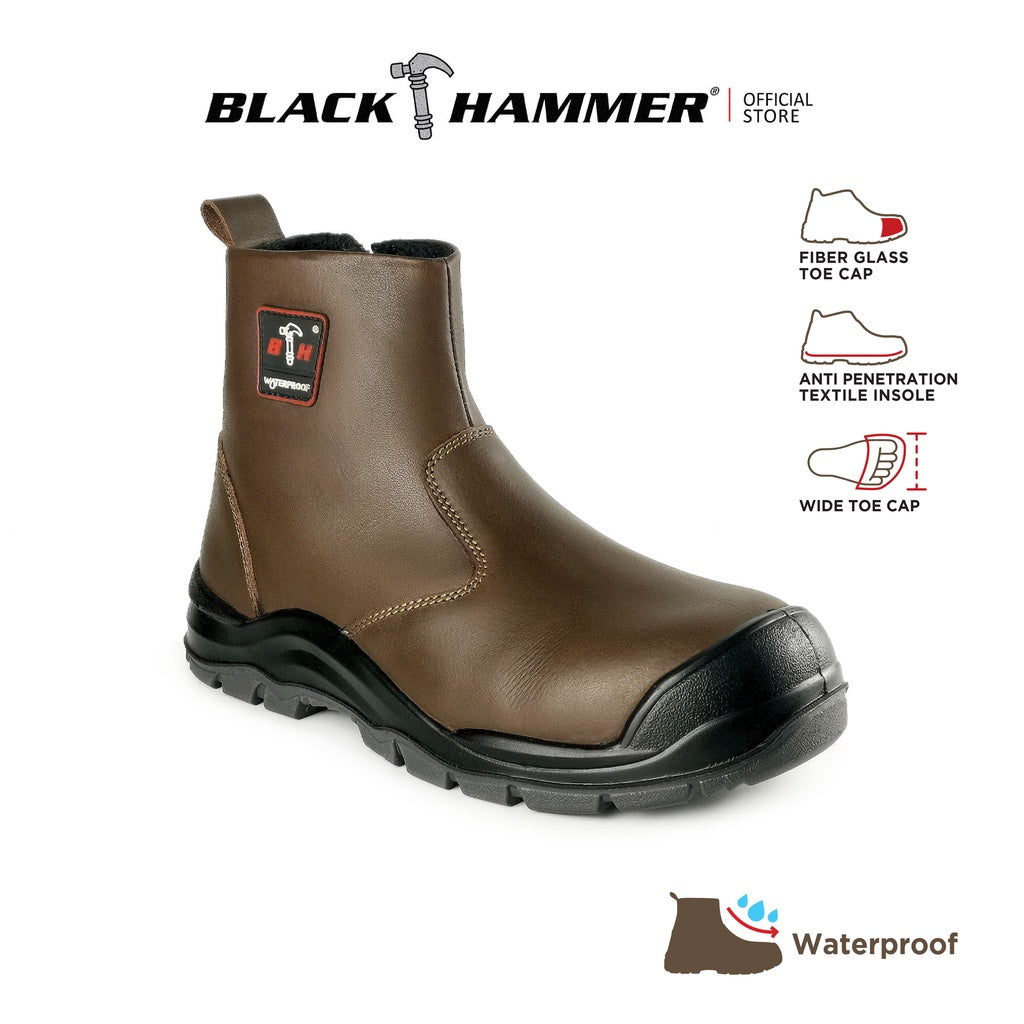 Black Hammer Men WATERPROOF Mid Cut with Single Zip Safety Shoes BH1202
