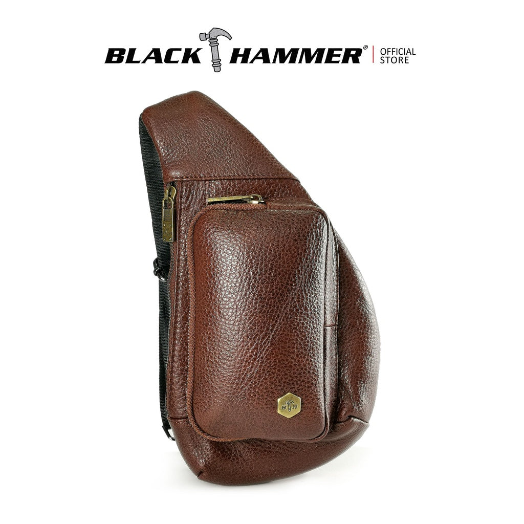 Black Hammer Men Genuine Leather Chest Bag RG711 - BLACK SAFE OUTLET