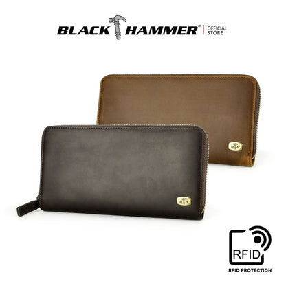 Black Hammer Men Genuine Leather Long Ziparound Wallet RG101
