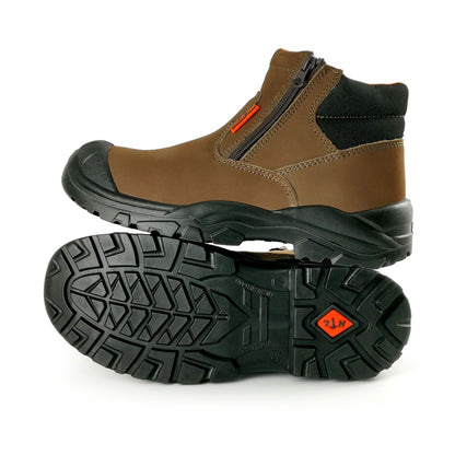 Hammerland Men Mid Cut with Double Zip Safety Shoes Black/Brown HAM-3002 GK