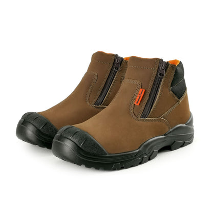 Hammerland Men Mid Cut with Double Zip Safety Shoes Black/Brown HAM-3002 GK