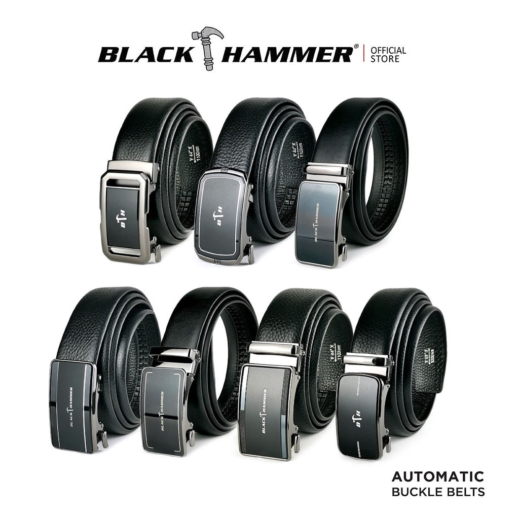 Black Hammer Men Genuine Full Leather Automatic Buckle Belt RG9xx
