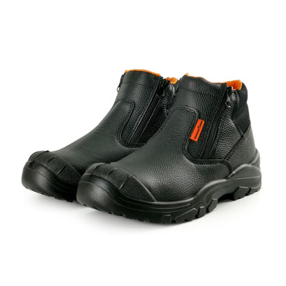 Hammerland Men Mid Cut with Double Zip Safety Shoes Black/Brown HAM-3002 GK