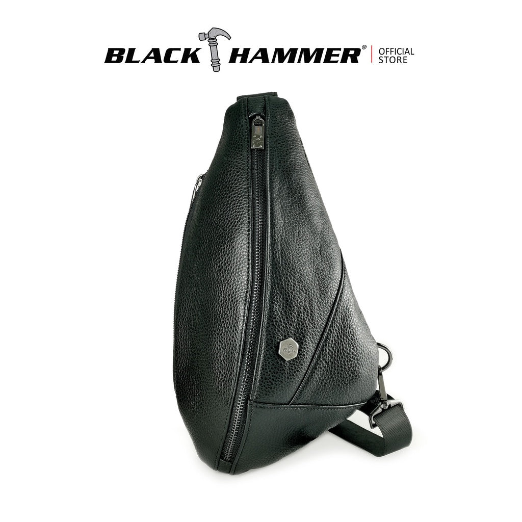 Black Hammer Men Genuine Leather Chest Bag RG8028 - BLACK SAFE OUTLET