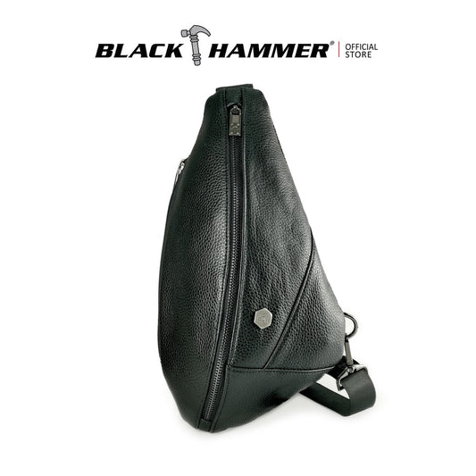 Black Hammer Men Genuine Leather Chest Bag RG8028 - BLACK SAFE OUTLET