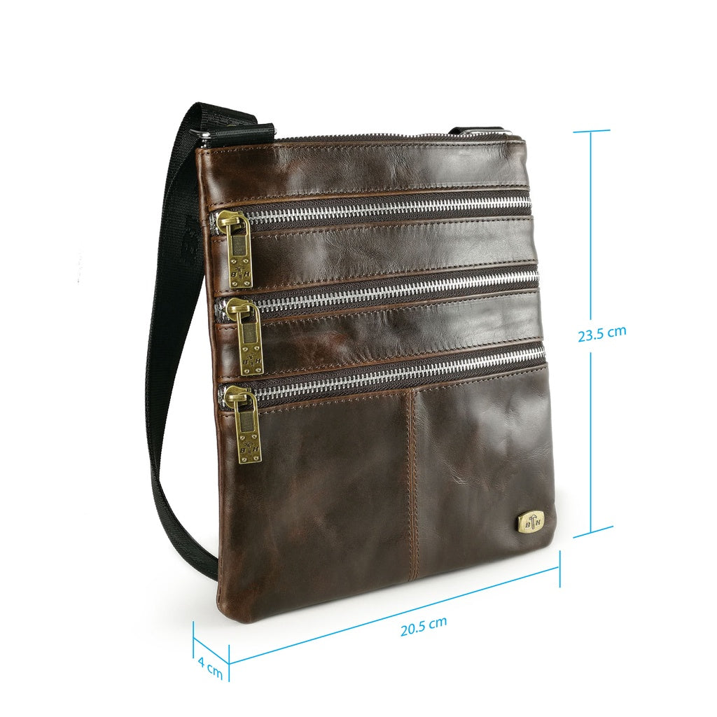Black Hammer Men Genuine Leather Sling Bag RG301 - BLACK SAFE OUTLET