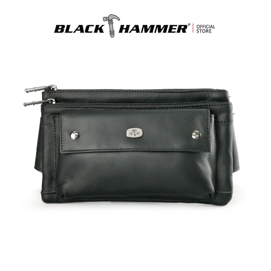 Black Hammer Men Genuine Leather Waist Bag RG9806 - BLACK SAFE OUTLET