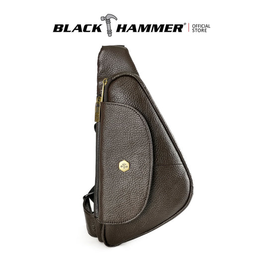 Black Hammer Men Genuine Leather Chest Bag RG696 - BLACK SAFE OUTLET
