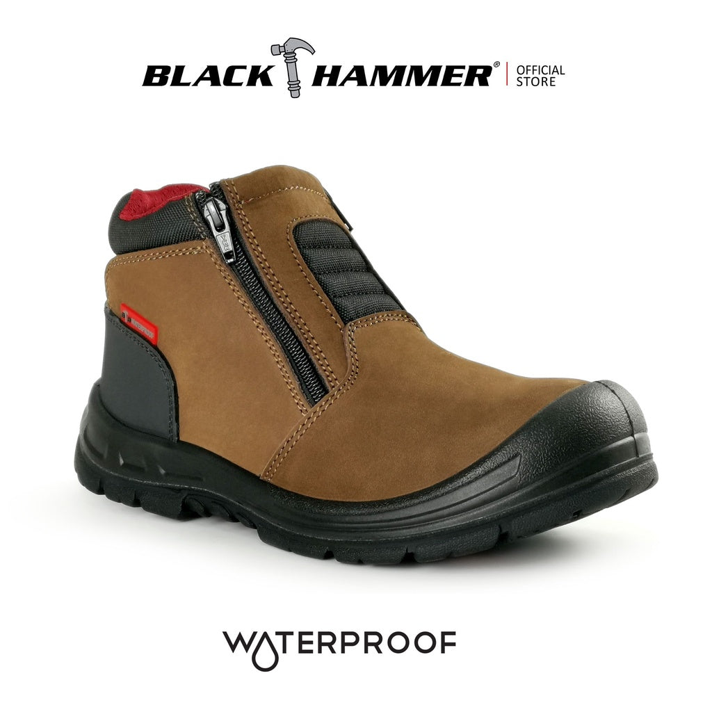 Black Hammer Men WATERPROOF Mid Cut with Double Zip Safety Shoes BHS201616