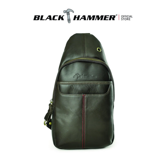 Black Hammer Men Genuine Leather Chest Bag H15609A - BLACK SAFE OUTLET
