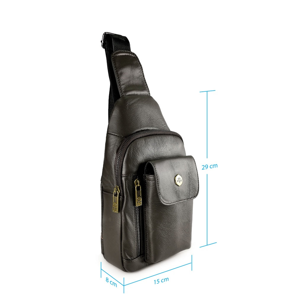 Black Hammer Men Genuine Leather Chest Bag RG8031 - BLACK SAFE OUTLET
