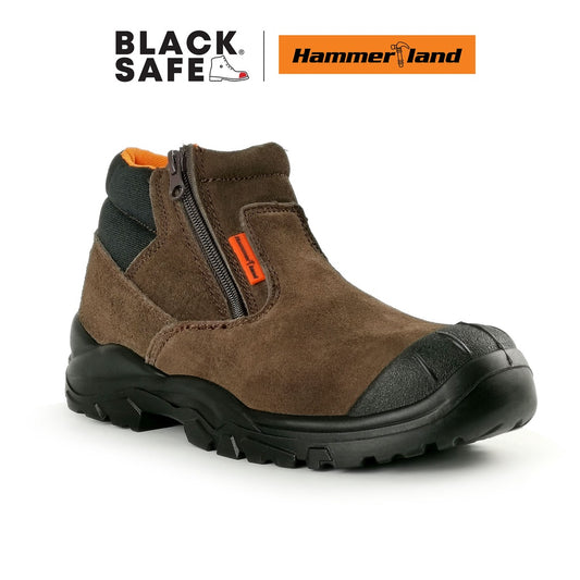 Hammerland Men Mid Cut with Double Zip Safety Shoes Black/Brown HAM-3002 GK - BLACK SAFE OUTLET