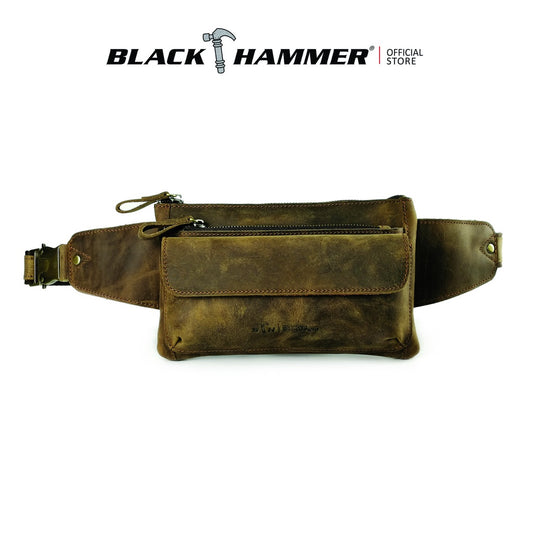Men Genuine Leather Waist Bag H200404 - BLACK SAFE OUTLET