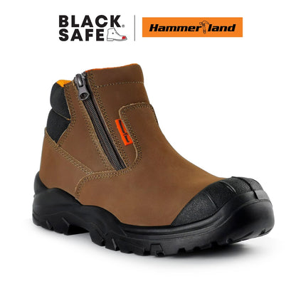 Hammerland Men Mid Cut with Double Zip Safety Shoes Black/Brown HAM-3002 GK