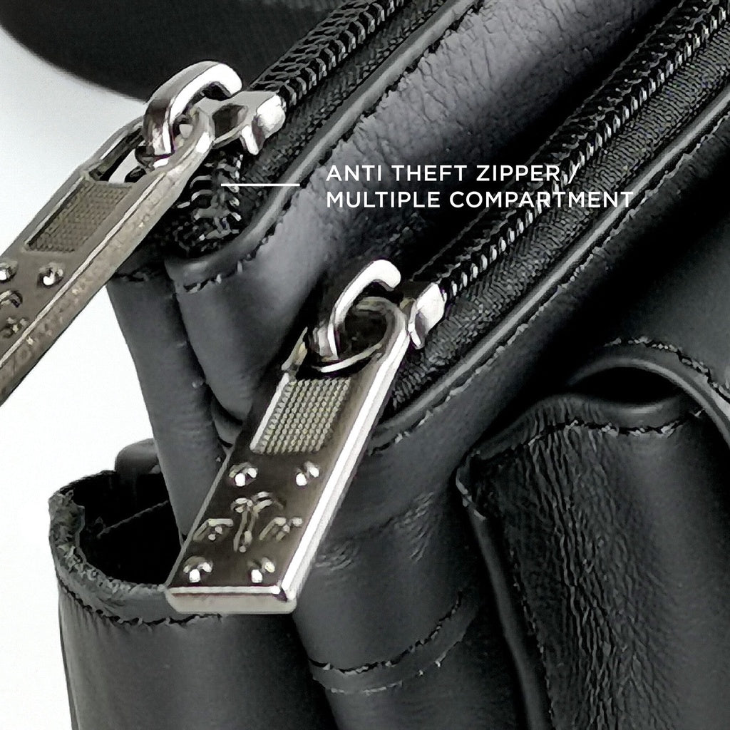 Black Hammer Men Genuine Leather Waist Bag RG9806 - BLACK SAFE OUTLET