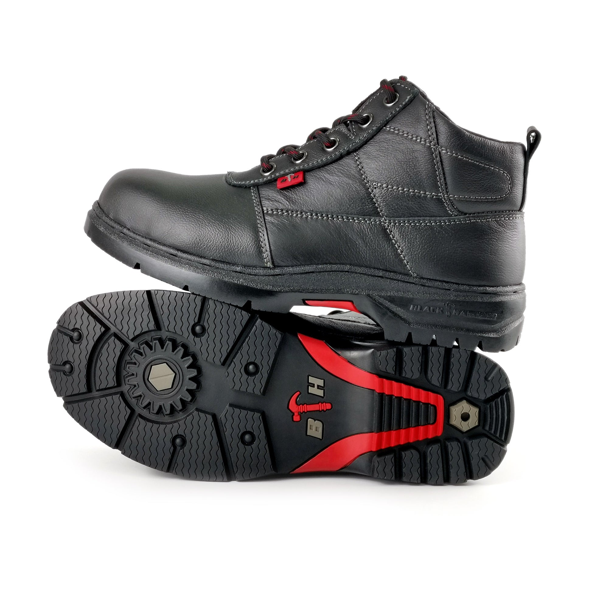 Black Hammer Mid Cut Lace Up Ladies Safety Shoes BH 3888 - BLACK SAFE OUTLET