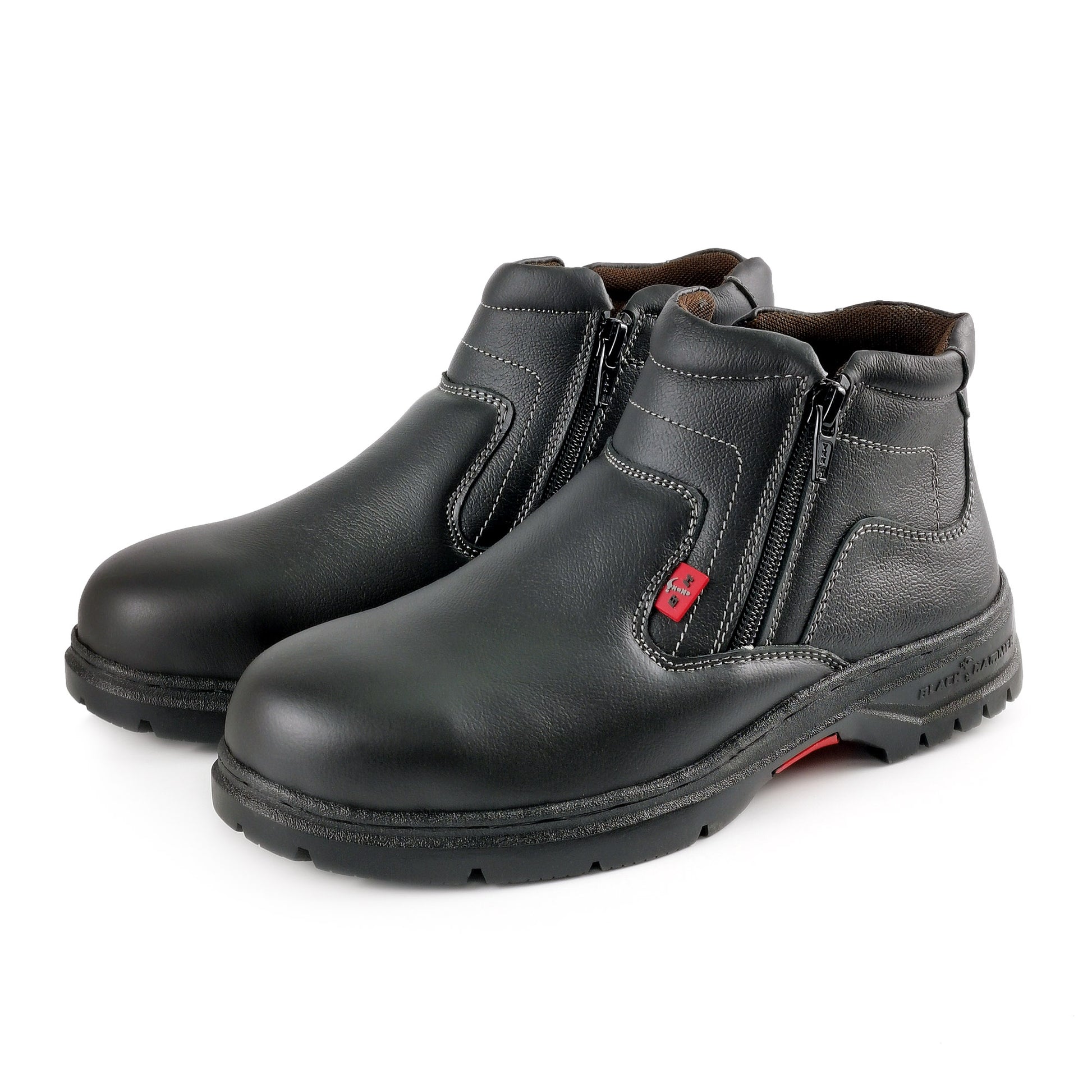 Black Hammer Mid Cut Double Zip Ladies Safety Shoes BH 3889 - BLACK SAFE OUTLET