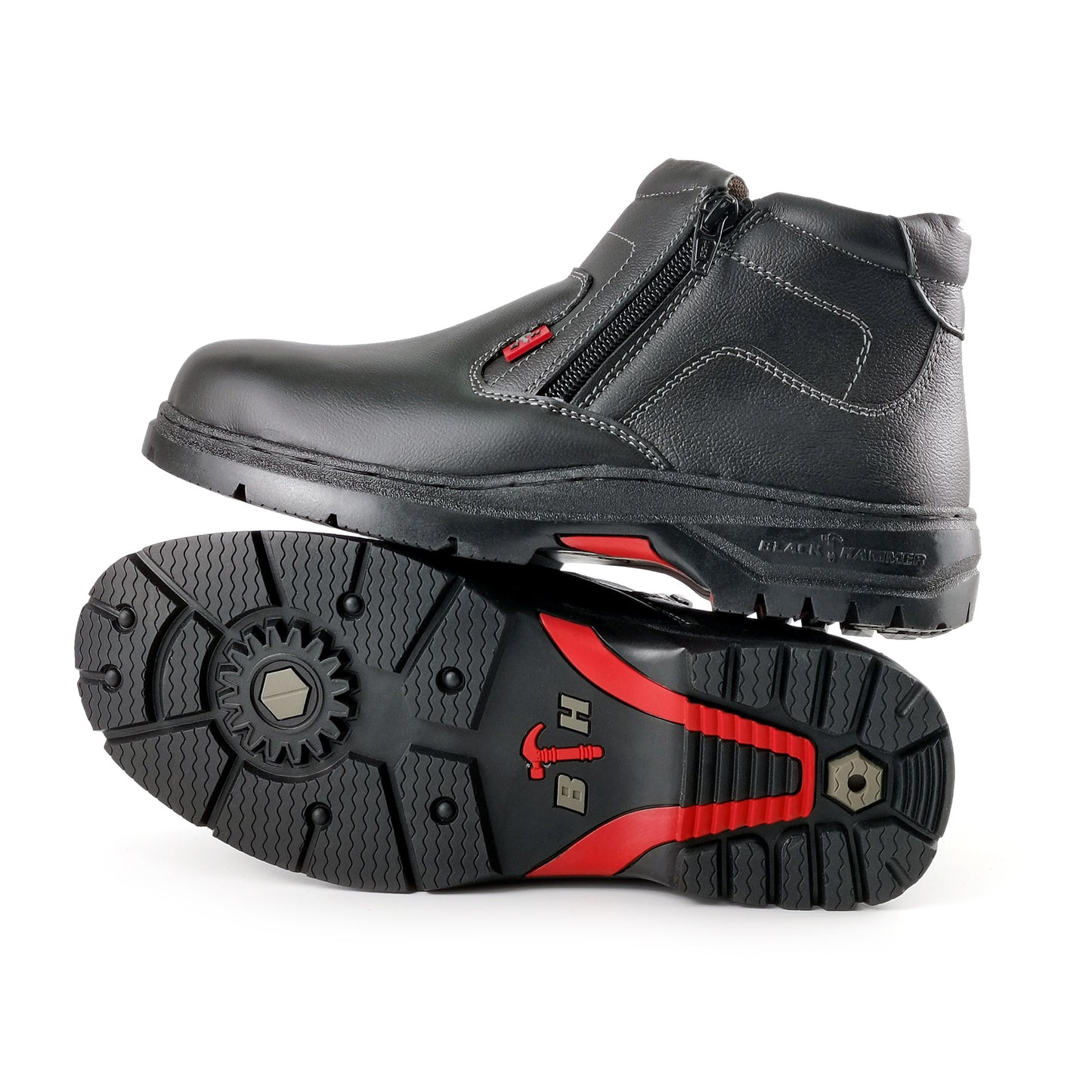 Black Hammer Mid Cut Double Zip Ladies Safety Shoes BH 3889 - BLACK SAFE OUTLET