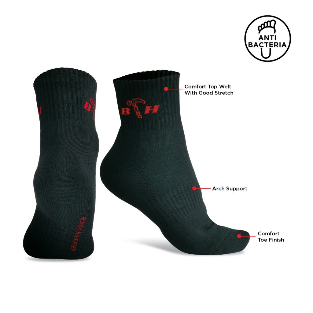 ST00213 Half Terry Antibacterial Socks - BLACK SAFE OUTLET